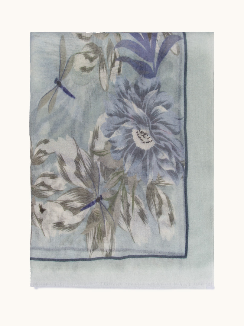 Exclusive cashmere blue shawl with flowers 75 cm x 200 cm PREMIUM image 4