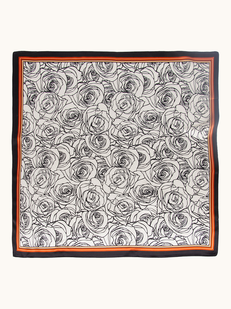 Silk scarf with rose motif with black border  70x70 cm image 2