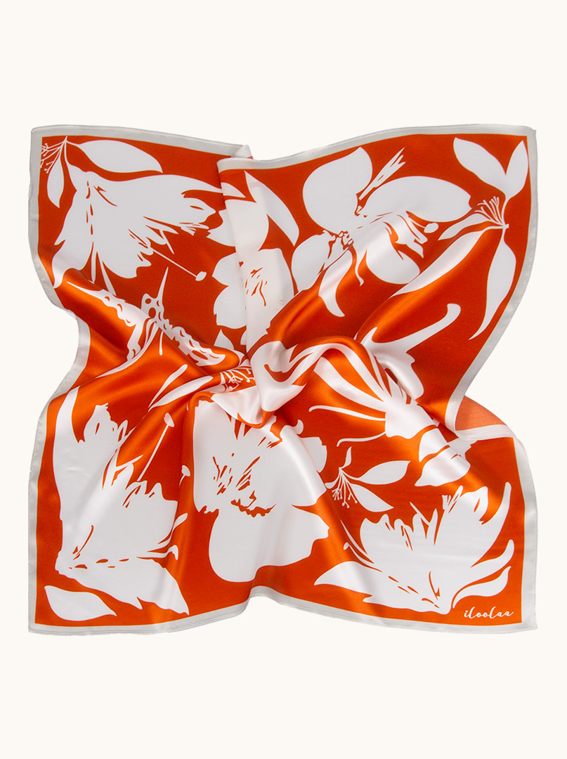 Silk scarf with white flower motif  70 cm x 70 cm image 2