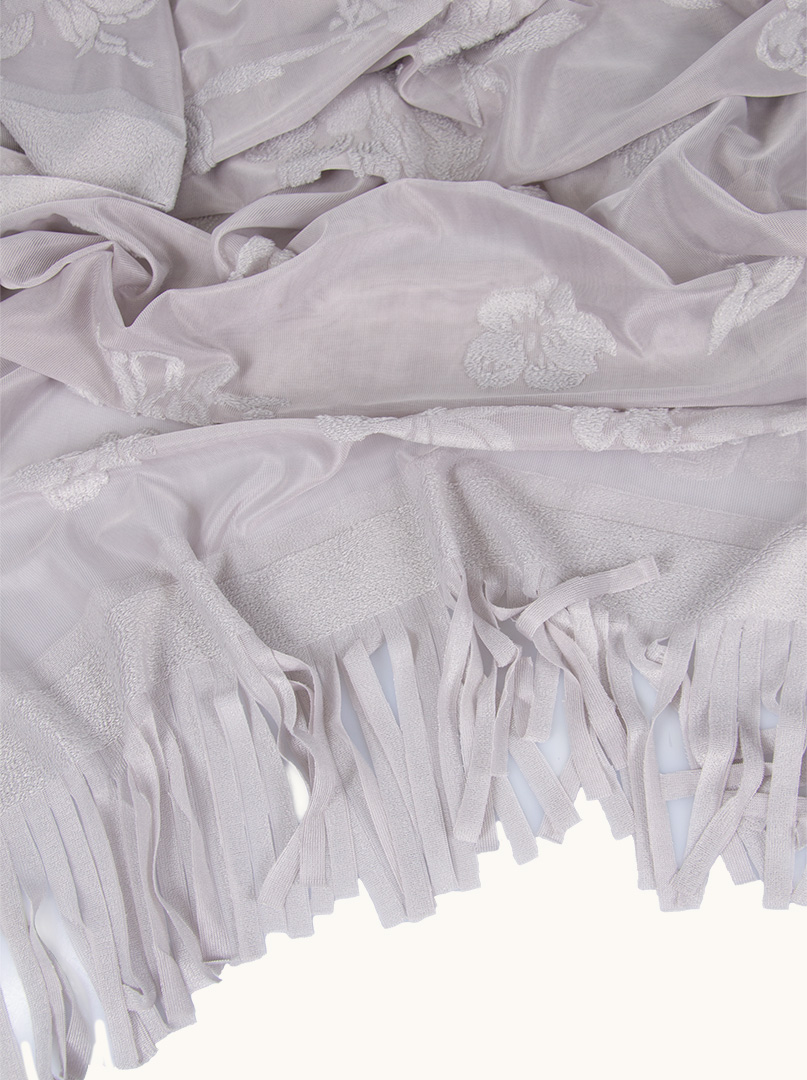 Grey evening shawl with embroidered white flowers with tassels 70 cm x 180 cm image 4