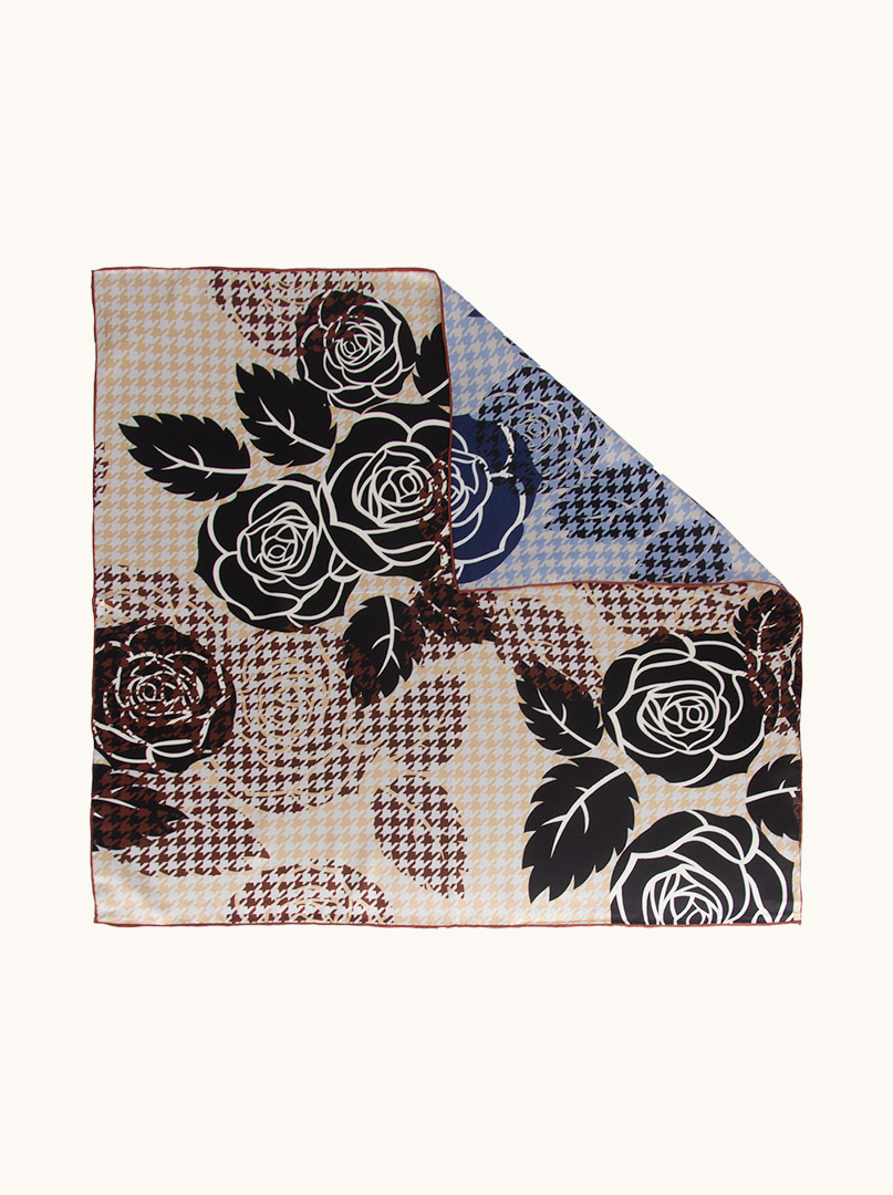 Double-sided silk scarf with floral motif 65 cm x 65 cm image 1