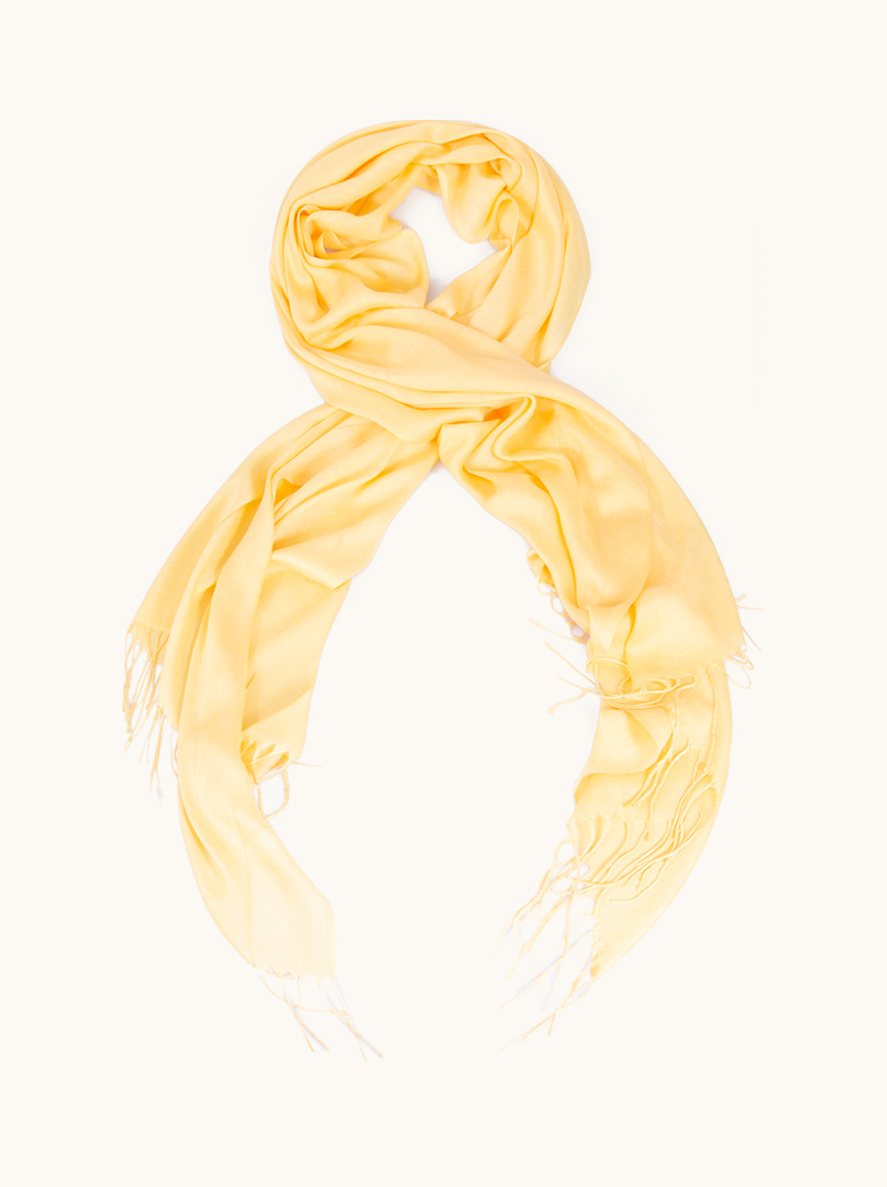 Light yellow scarf with tassels 70 cm x 200 cm image 1