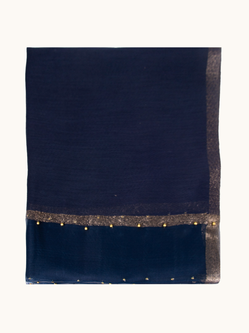 Blue formal scarf with gold pearls and silver trim 65 cm x 185 cm image 2