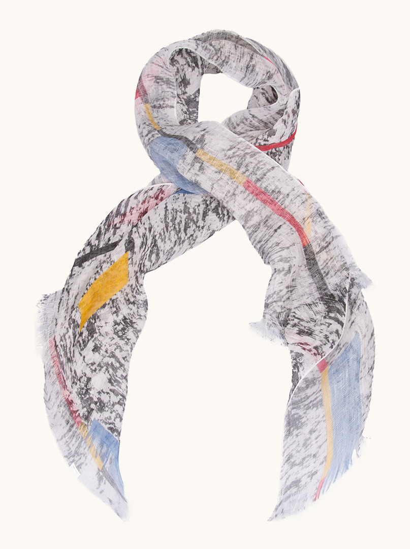 Scarf 100% linen black and white with marbled pattern and colored rectangles 60 x 160 cm image 3