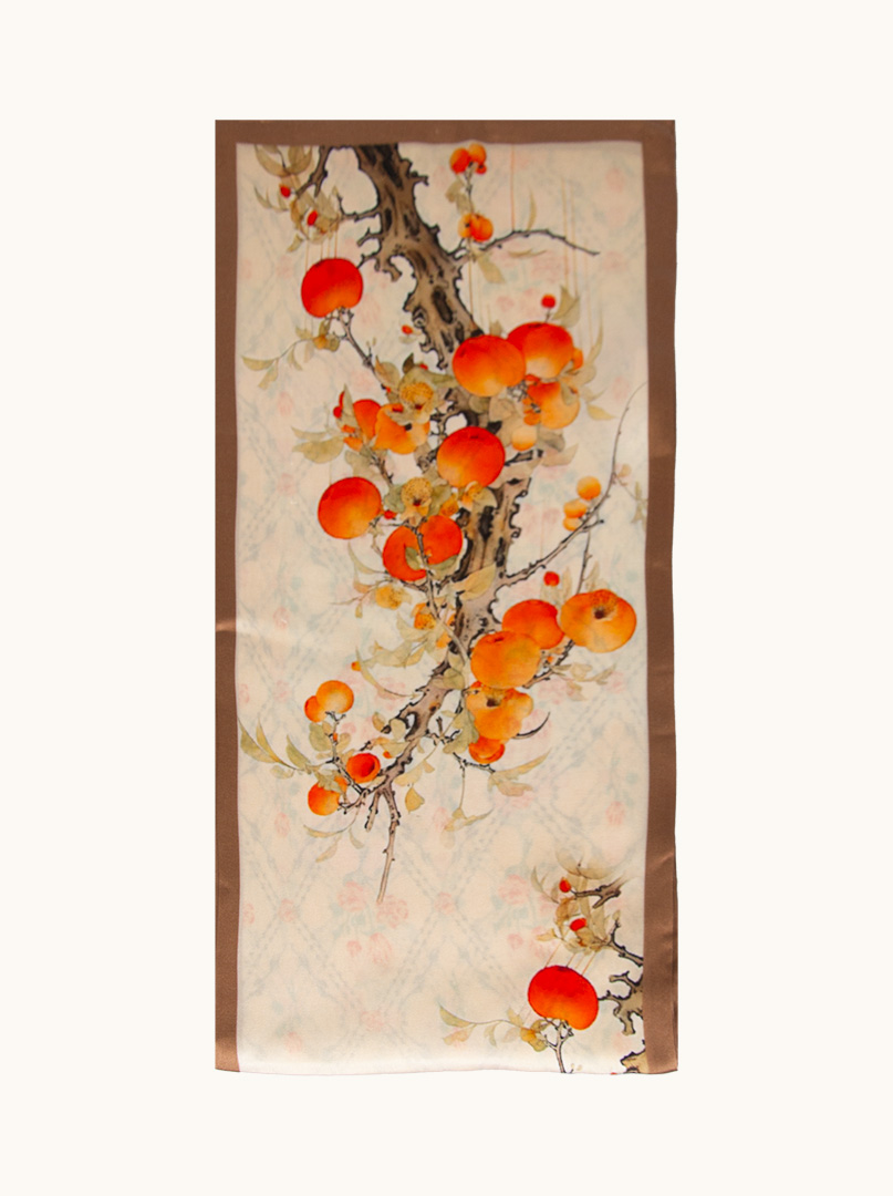 Double-sided narrow shawl made of double silk fruit tree 16cm x145cm image 2