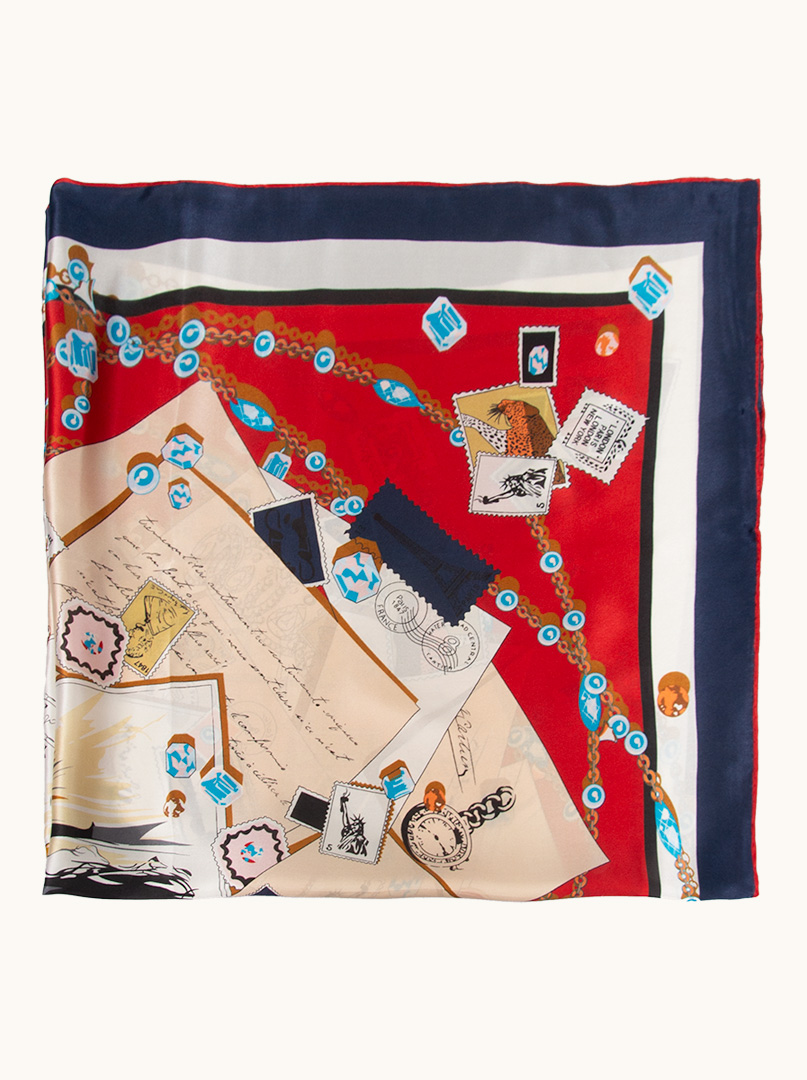 Large silk scarf with stamps and envelopes motifs110 cm x 110 cm image 2