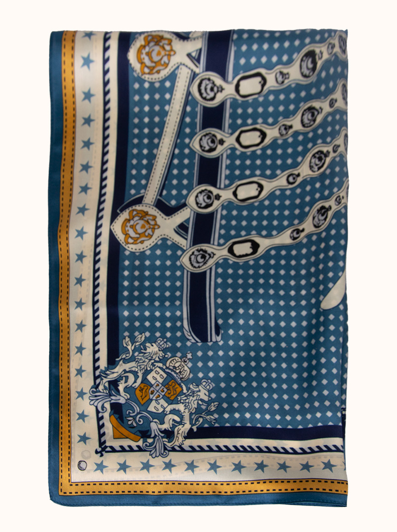 Blue patterned silk scarf image 4