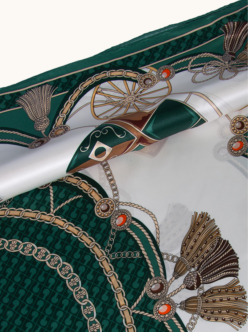 Cream green silk scarf with coach motif 90 cm x 90 cm image 3