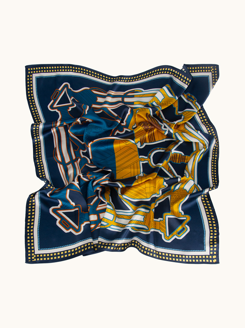 Navy blue silk scarf with decorative trim 90 cm x 90 cm image 2