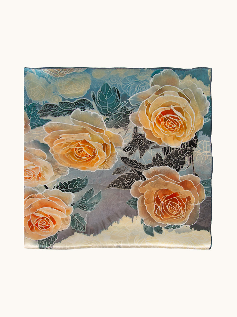 Silk scarf hand hemmed with flowers 90 cm x 90 cm image 2