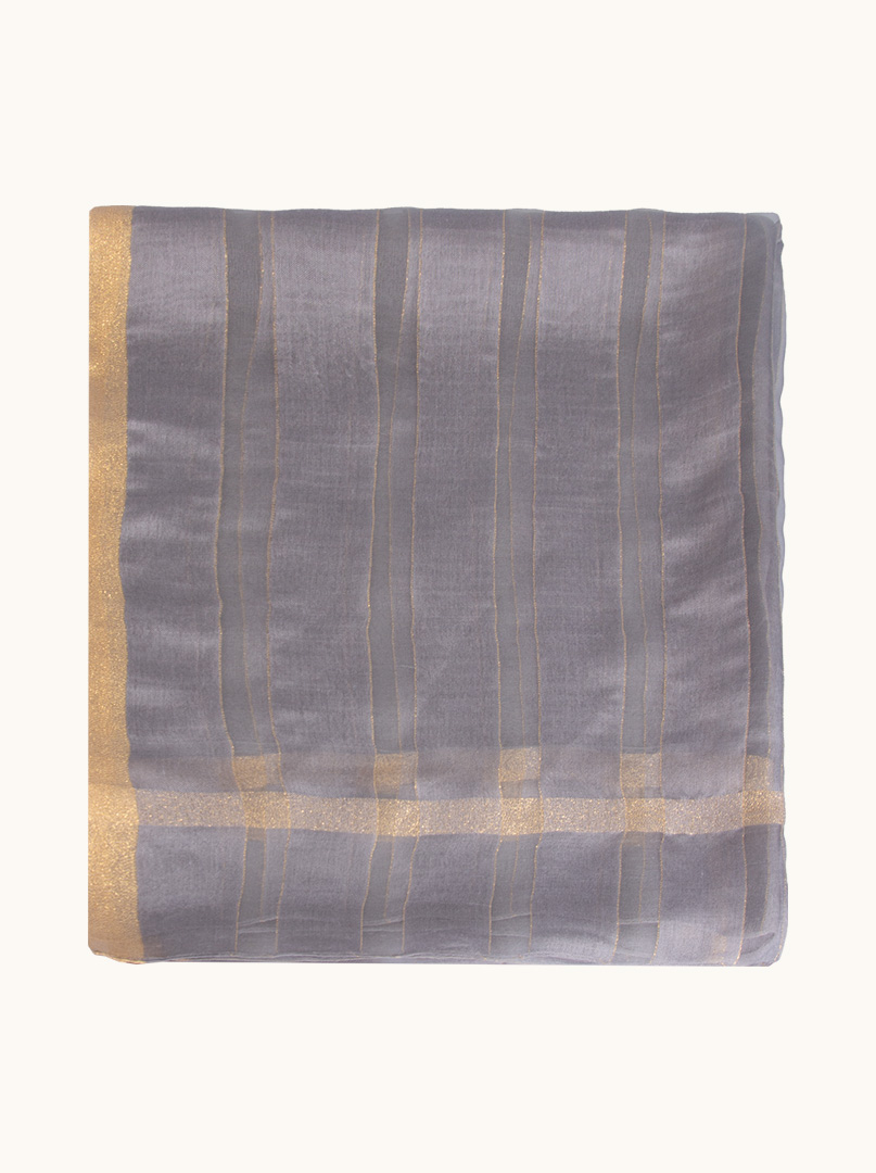 Grey evening shawl with gold decorated stripes 80 cm x 190 cm - Allora image 1