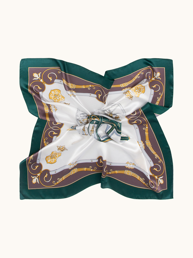 Silk patterned scarf with green border 90 cm x 90 cm image 2