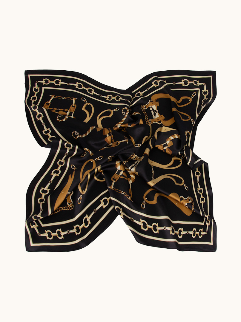 Black silk scarf with gold chains 90 cm x 90 cm image 4