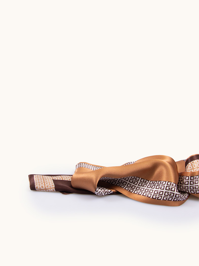 Dwustronny wąski szal z podwójnego jedwabiu  brązowy w pepitkę 16x145cm zdjęcie 2