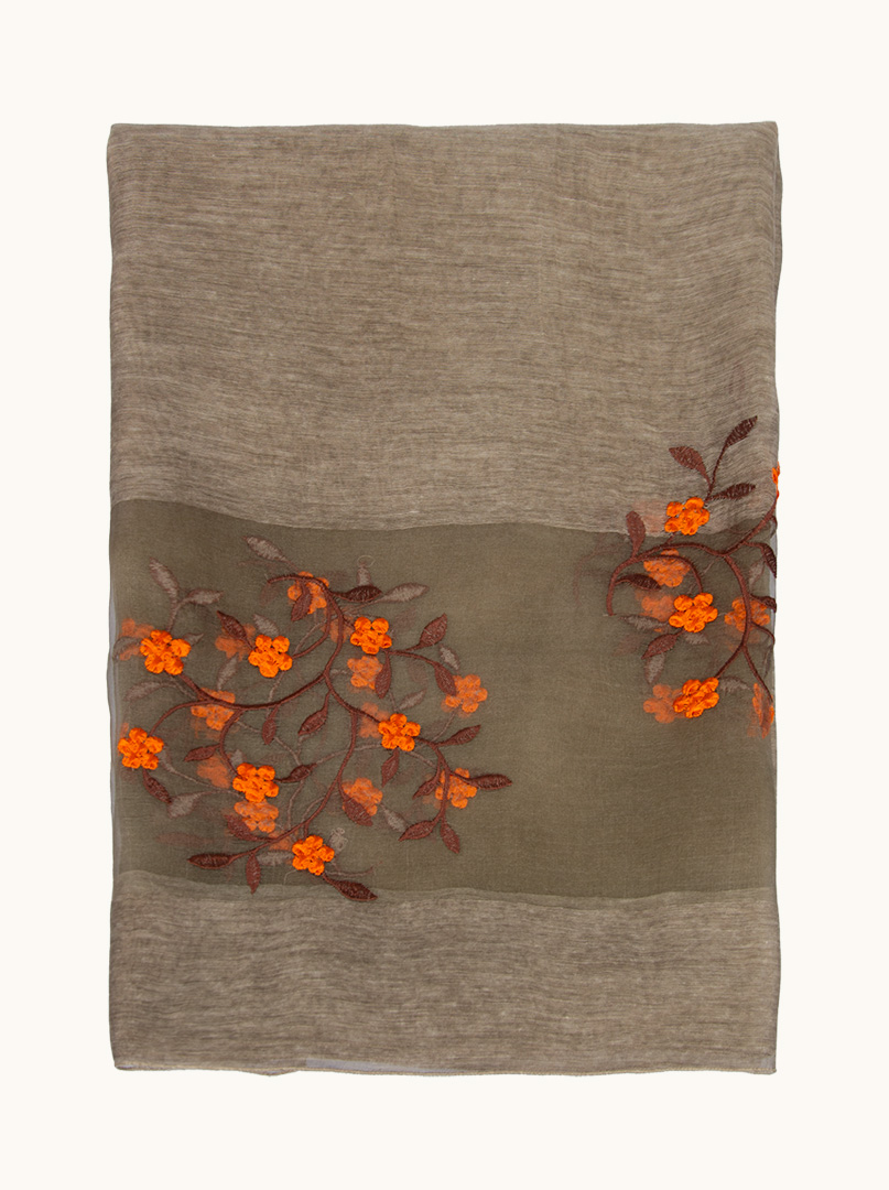 Brown evening shawl with embroidered flowers 95 cm x 180 cm image 4