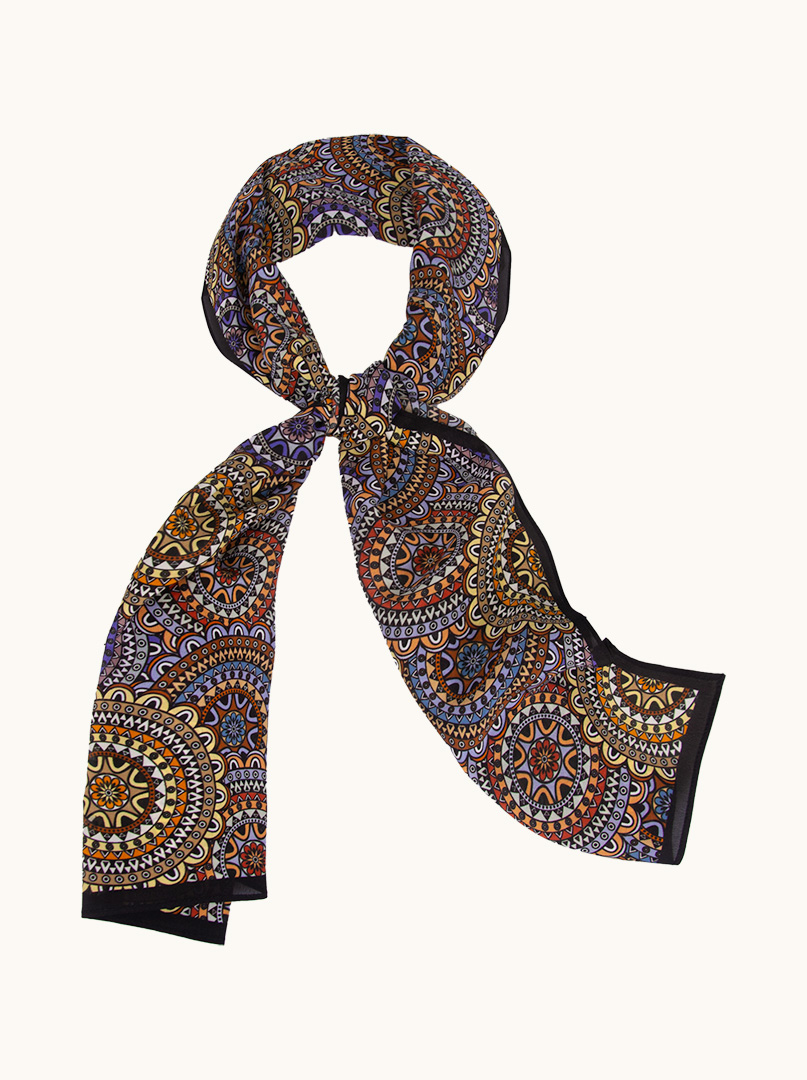 Multicolored silk scarf with oriental patterns 35 cm x 140 cm image 1