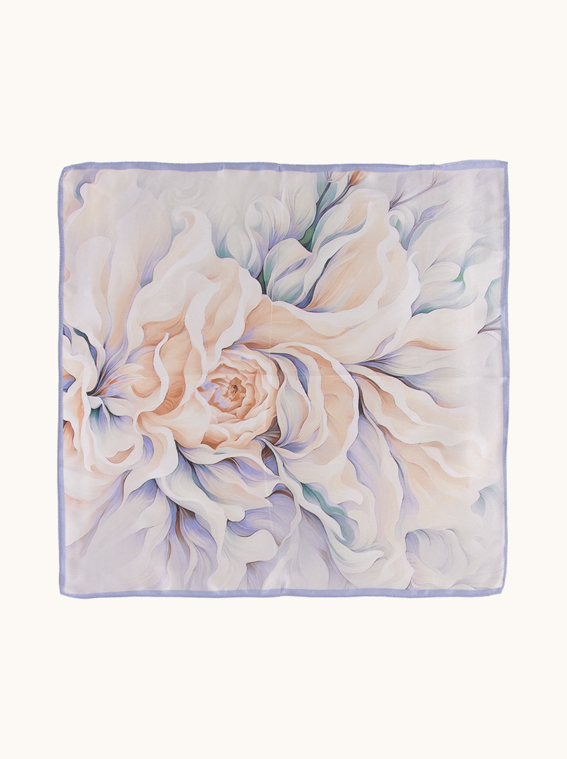 Silk gavroche with peony motif 53x53 cm image 2