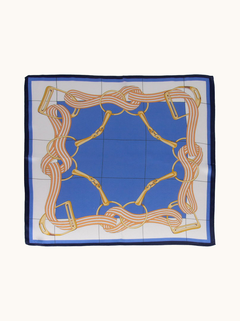 Blue silk gavroche with chain motif 53x53 cm image 2