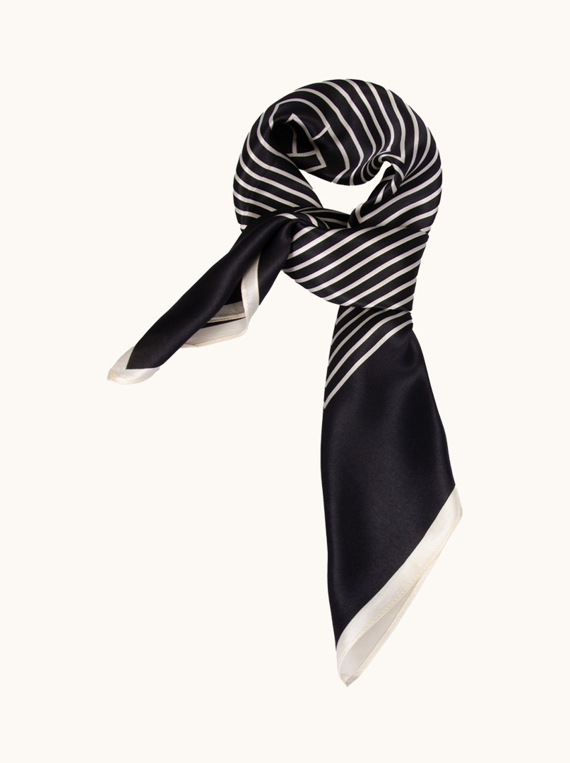 Silk black scarf 70x70cm with a geometric pattern image 1