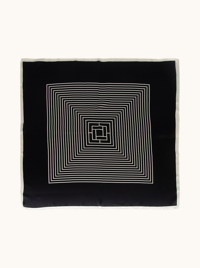 Silk black scarf 70x70cm with a geometric pattern image 4