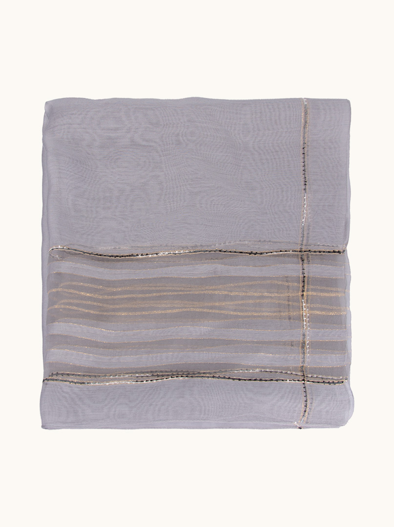 Grey striped evening shawl with gold thread 80 cm x 190 cm image 2