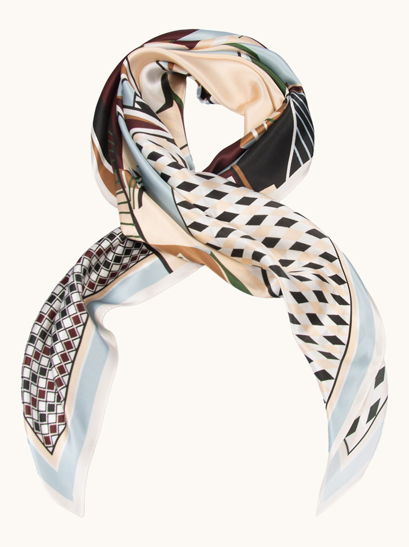 Silk scarf with geometric colorful patterns 90 cm x 90 cm image 1