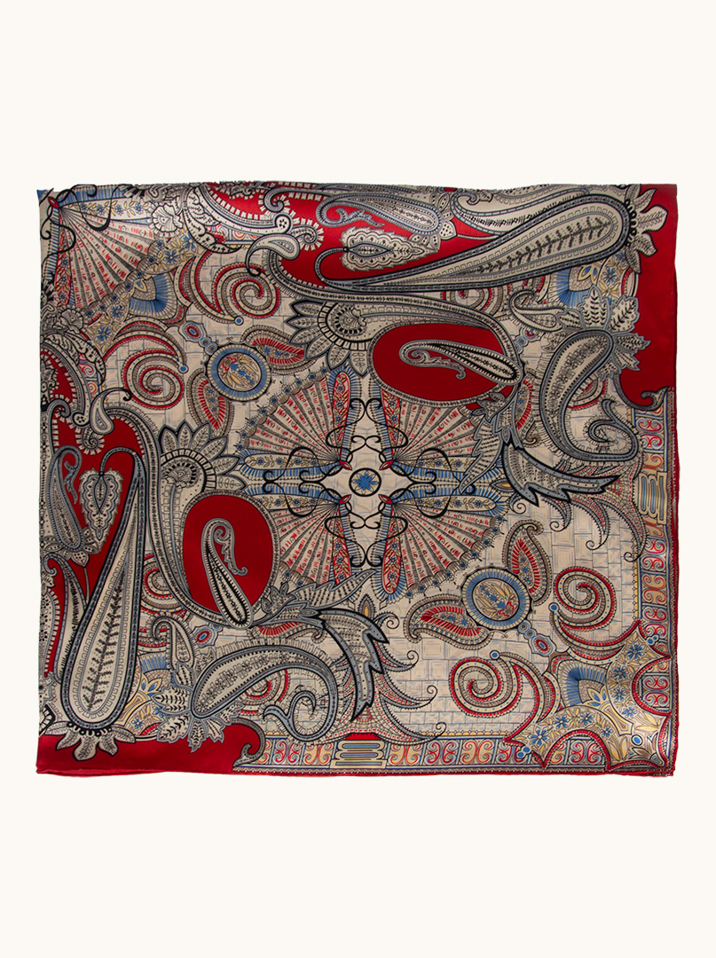 Large silk scarf with oriental patterns 110cm x 110cm image 2