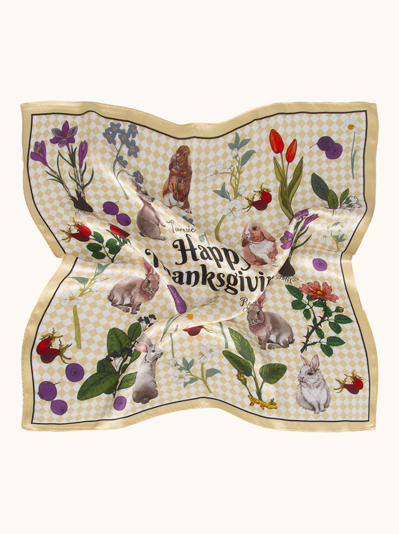 Silk gavroshka with hare motif on checkered background 53x53 cm image 3