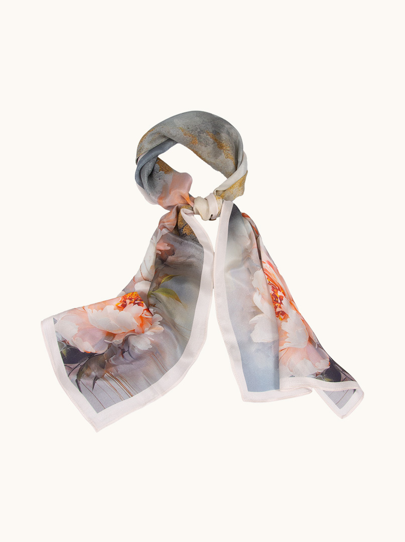 Silk scarf with painted flowers 35 cm x 140 cm image 1