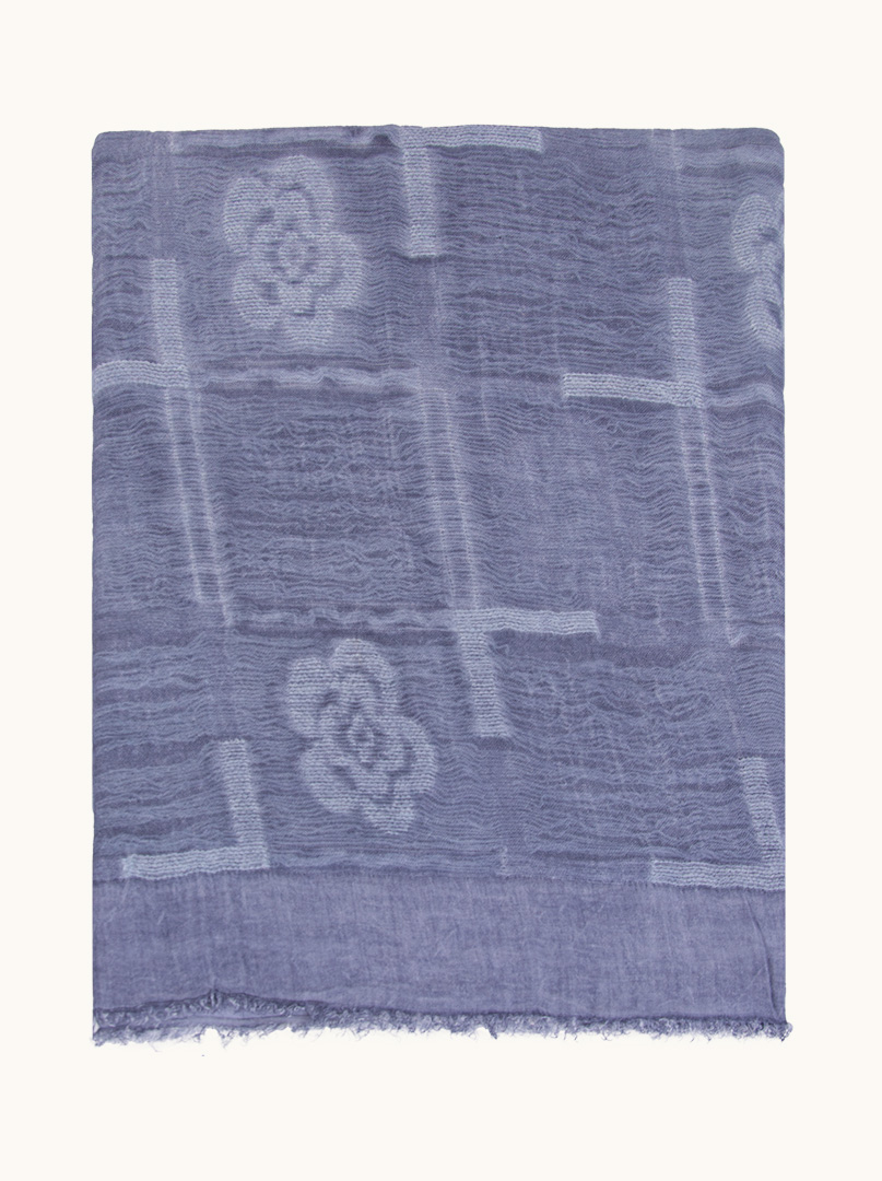 Scarf in denim color with flowers 90 cm x 210 cm image 2