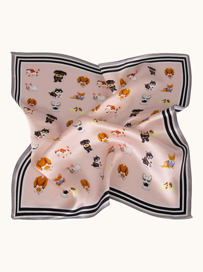 Small silk neckerchief in pink with doggie motif 53x53 cm image 4