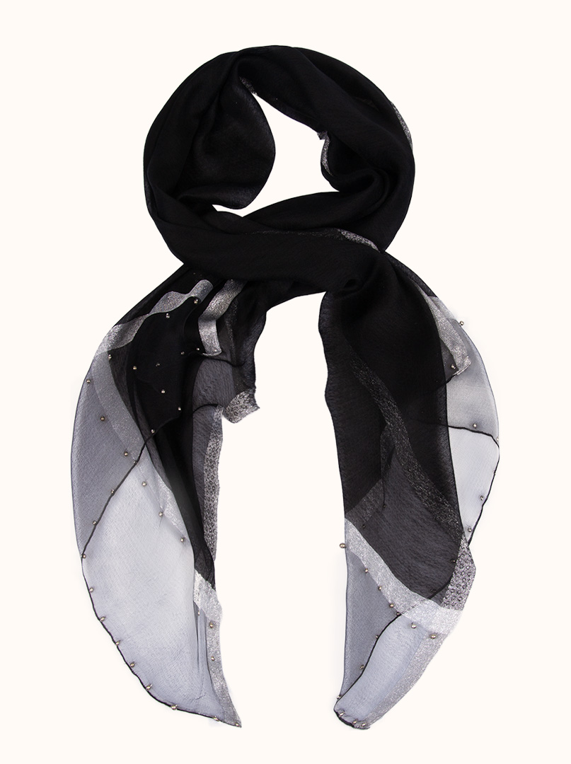 Black formal scarf with silver pearls and silver trim 65 cm x 185 cm image 1