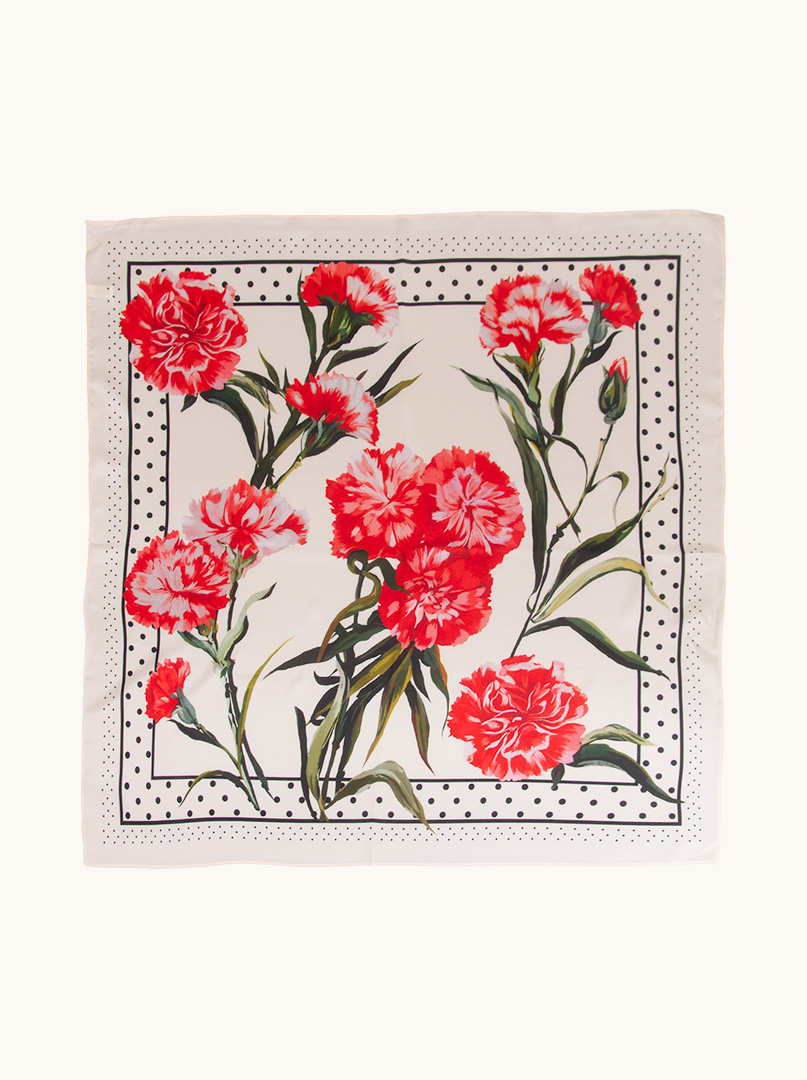 Silk crepe scarf with carnation motif 70 cm x 70 cm image 2