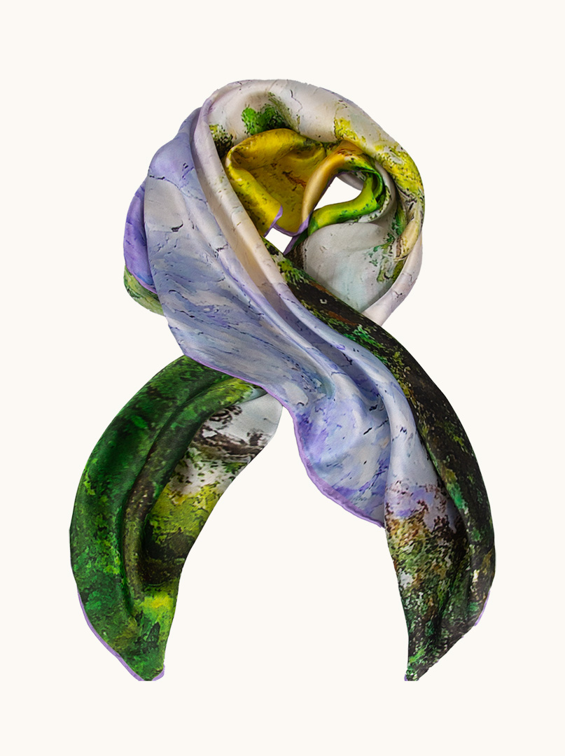 Silk scarf with landscape painting motif 90 cm x 90 cm image 1