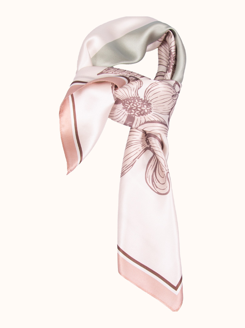 Pink silk scarf with geometric motif 70x70 cm image 1