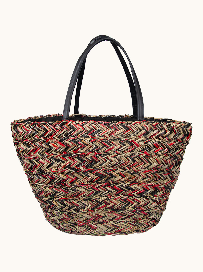 Braided beach basket red and black 32 cm x 50 cm image 1