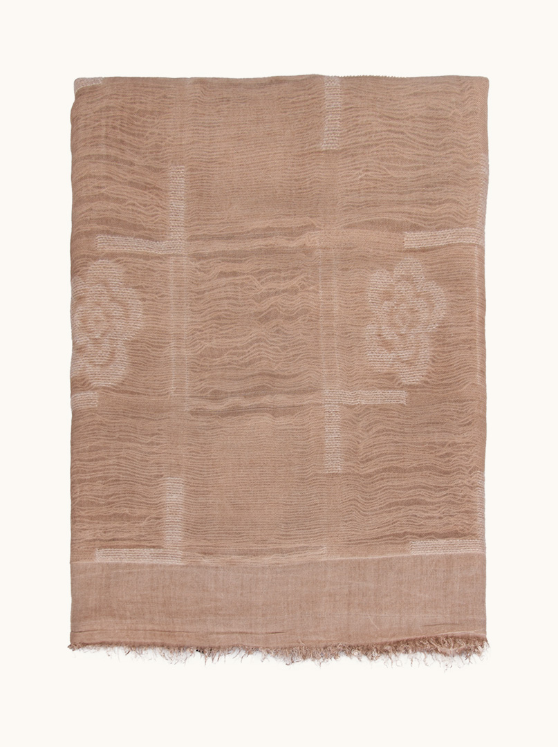 Beige colored scarf with flowers 90 cm x 210 cm image 2