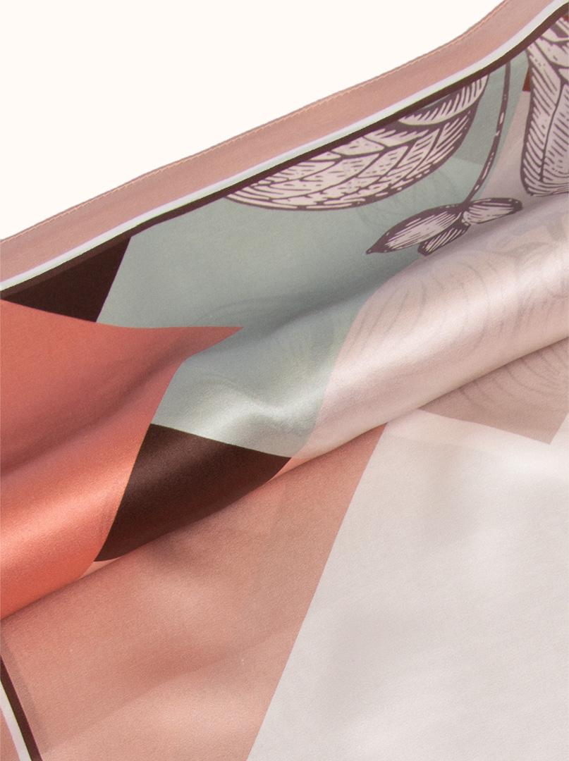 Pink silk scarf with geometric motif 70x70 cm image 4