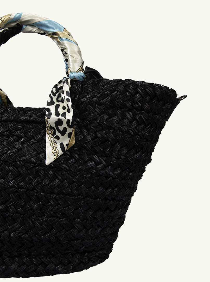 Braided beach basket black with wrap 35 cm x 52 cm image 1