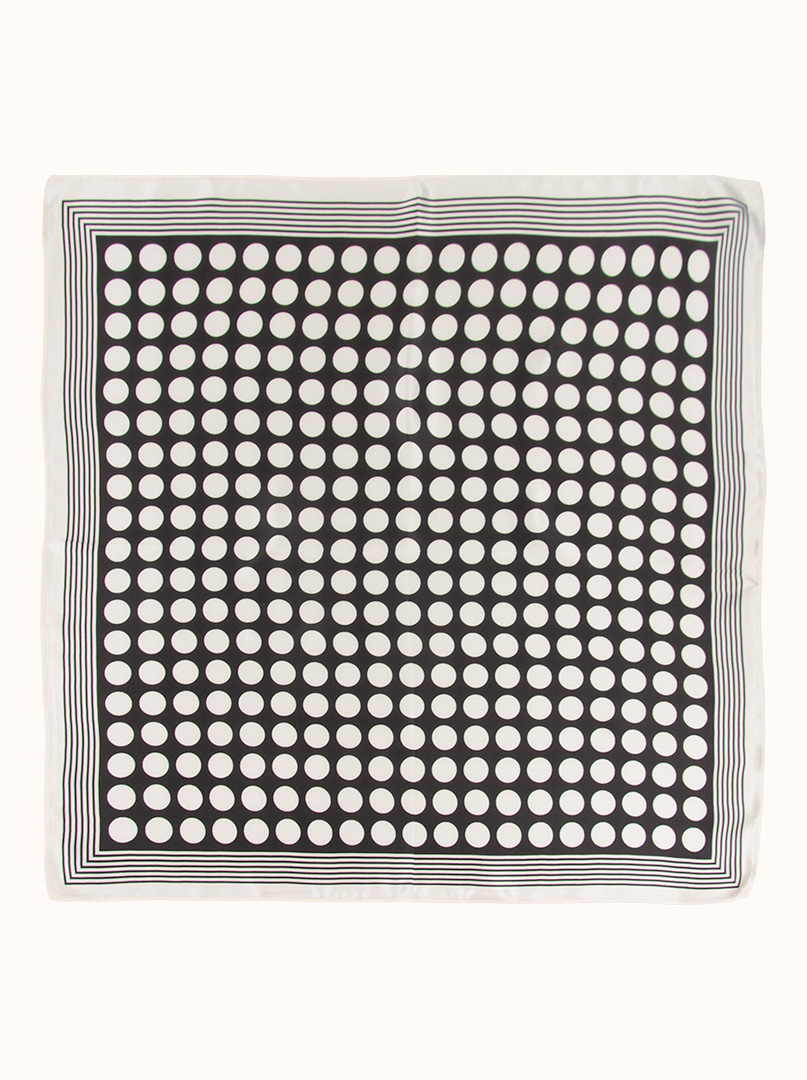 Apaszka jedwabna czarna w kremowe grochy z kremową obwódką 68x68cm zdjęcie 2