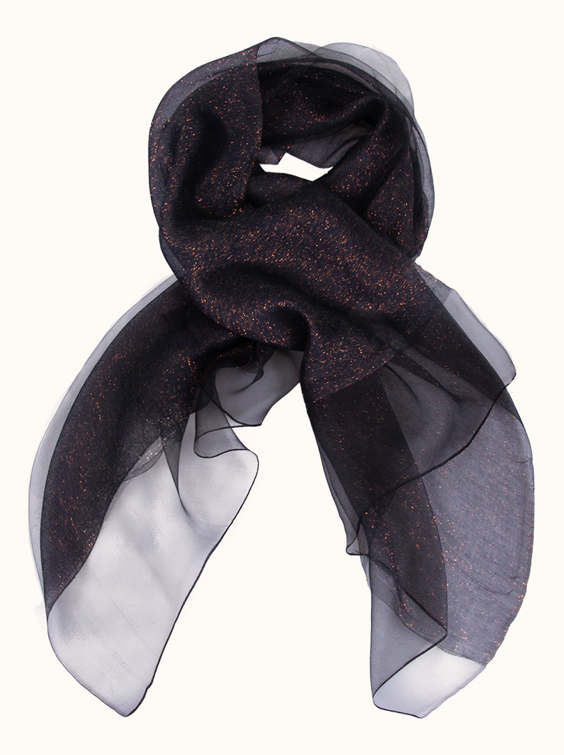 Black formal scarf with gold thread, 65 cm x 185 cm image 1