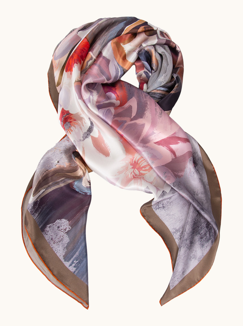 Large silk scarf with painterly flowers in pastel colors 110cm x 110cm image 4