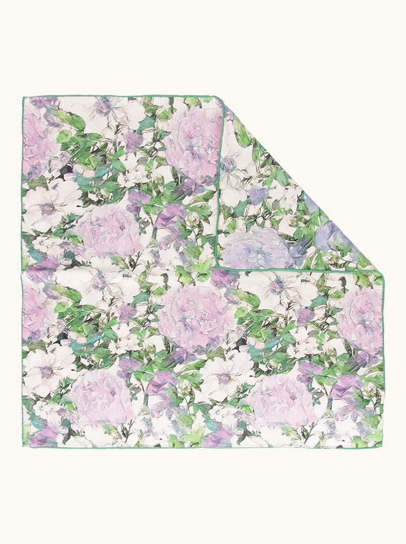 Double-sided wool and silk floral scarf 65x65cm PREMIUM image 2