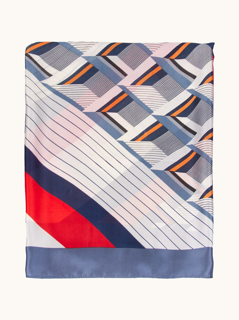 Lightweight shawl in geometric patterns with a blue border 85 cm x 175 cm image 1