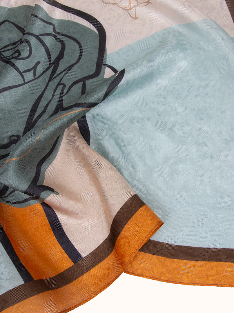 Beige silk jacquard scarf with flower motif50 cm x 170 cm- s04sz103 image 4