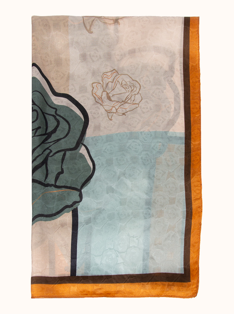 Beige silk jacquard scarf with flower motif50 cm x 170 cm- s04sz103 image 1