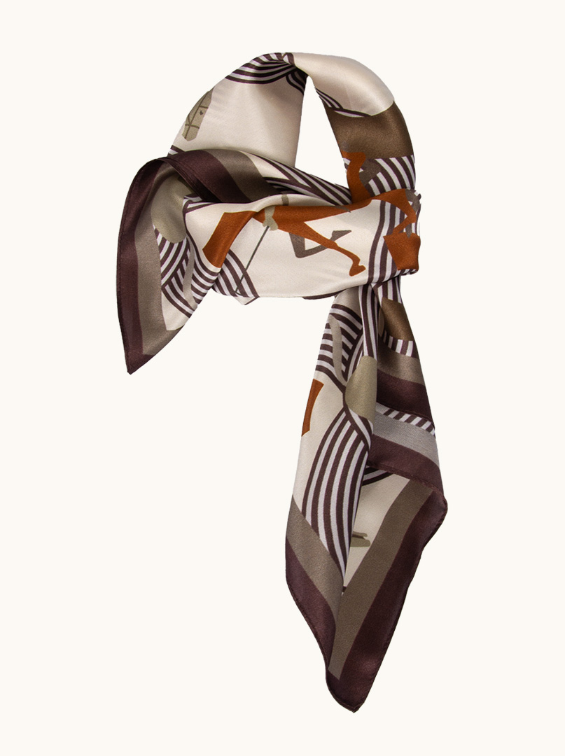 Multicolored silk scarf with horse motif 70 cm x 70 cm image 2