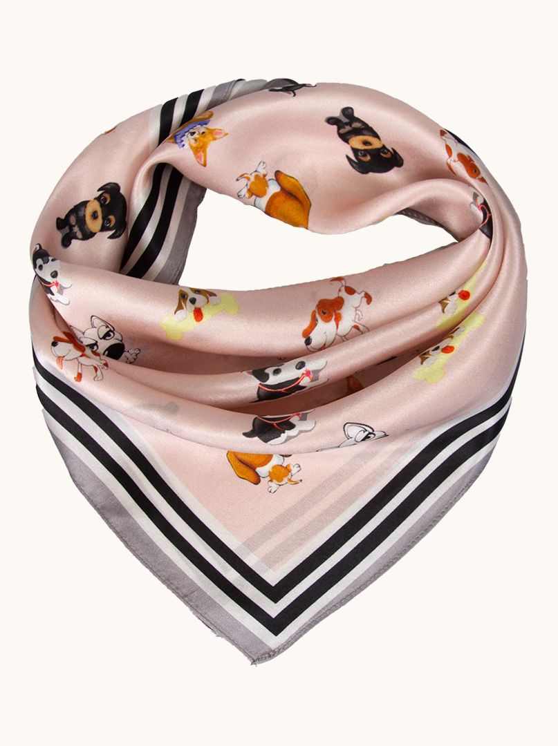 Small silk neckerchief in pink with doggie motif 53x53 cm image 1