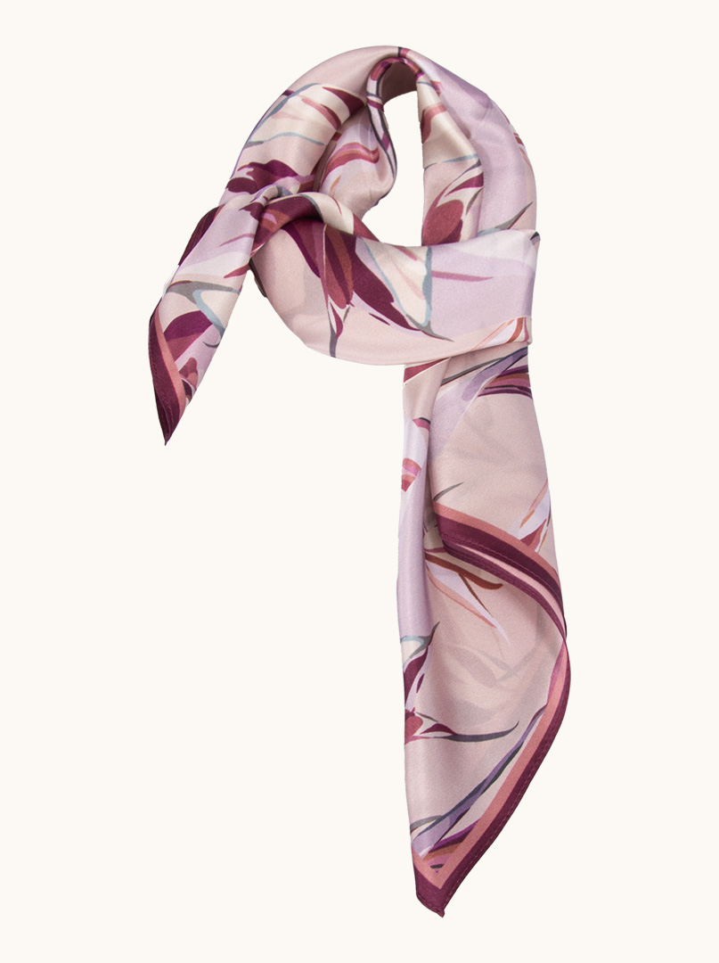 Pink silk scarf with multicolored leaves 68x68cm PREMIUM image 3