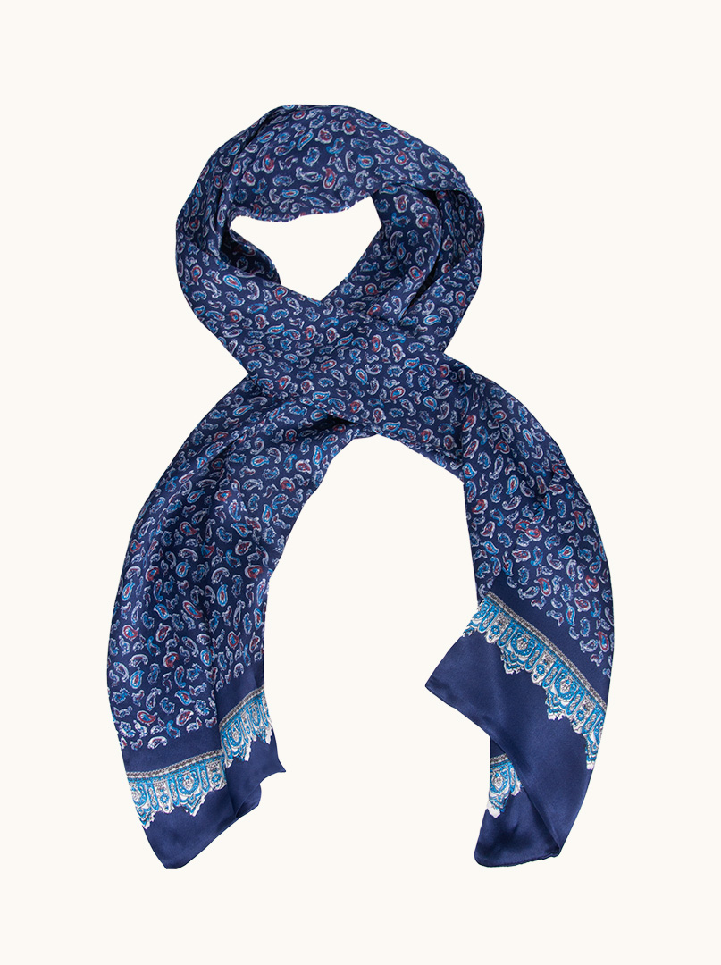 Exclusive men's navy blue silk scarf in paisleye 25 cm x 160 cm image 2